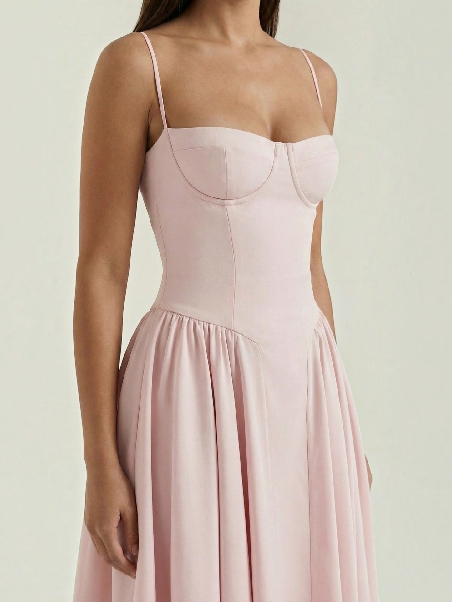 Women's Corset Midi Dress with Structured Bodice and Flowing Skirt