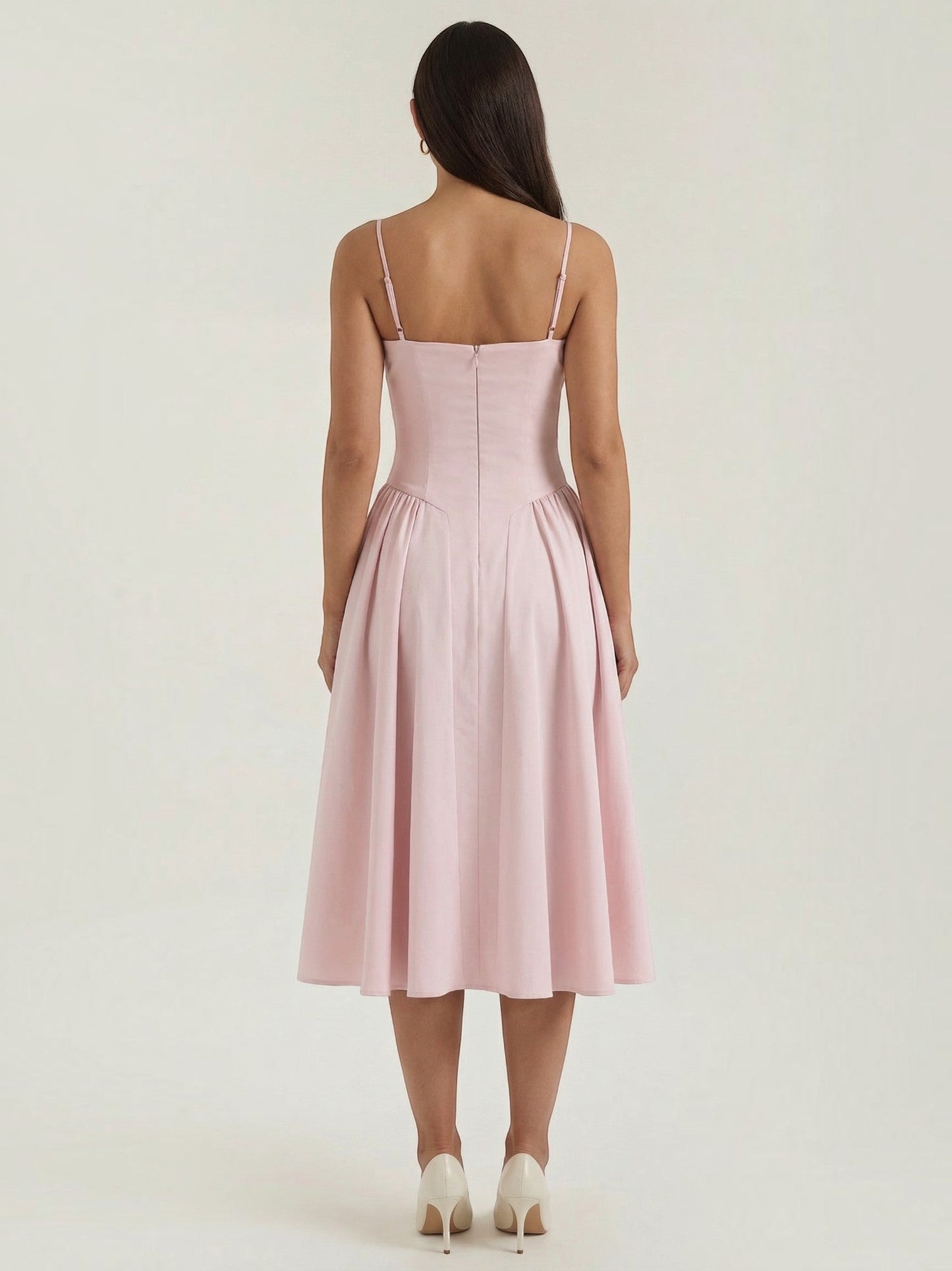 Women's Corset Midi Dress with Structured Bodice and Flowing Skirt