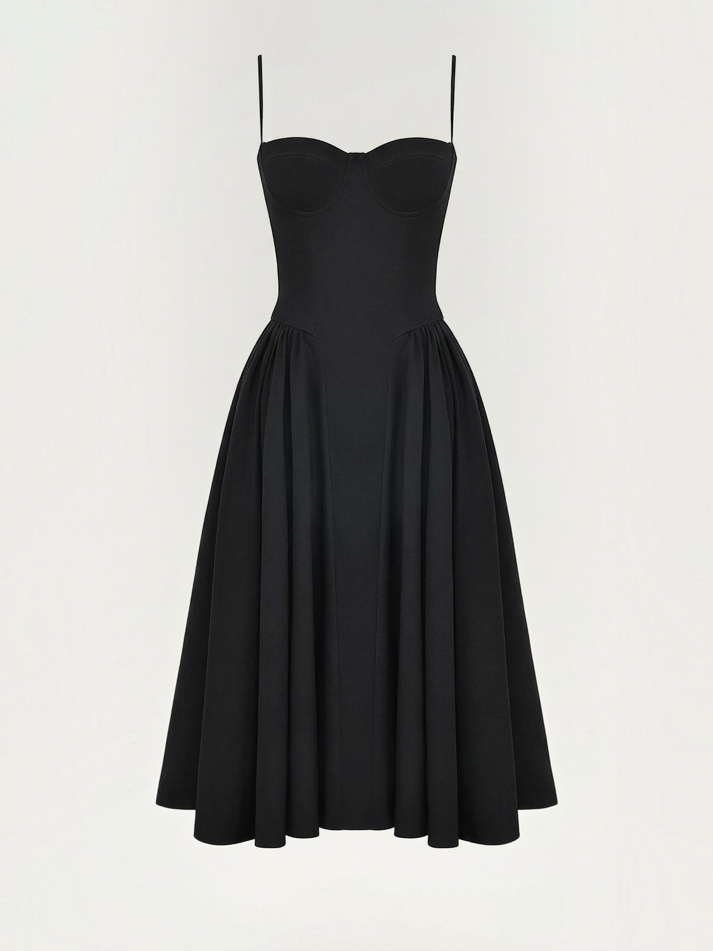 Women's Corset Midi Dress with Structured Bodice and Flowing Skirt