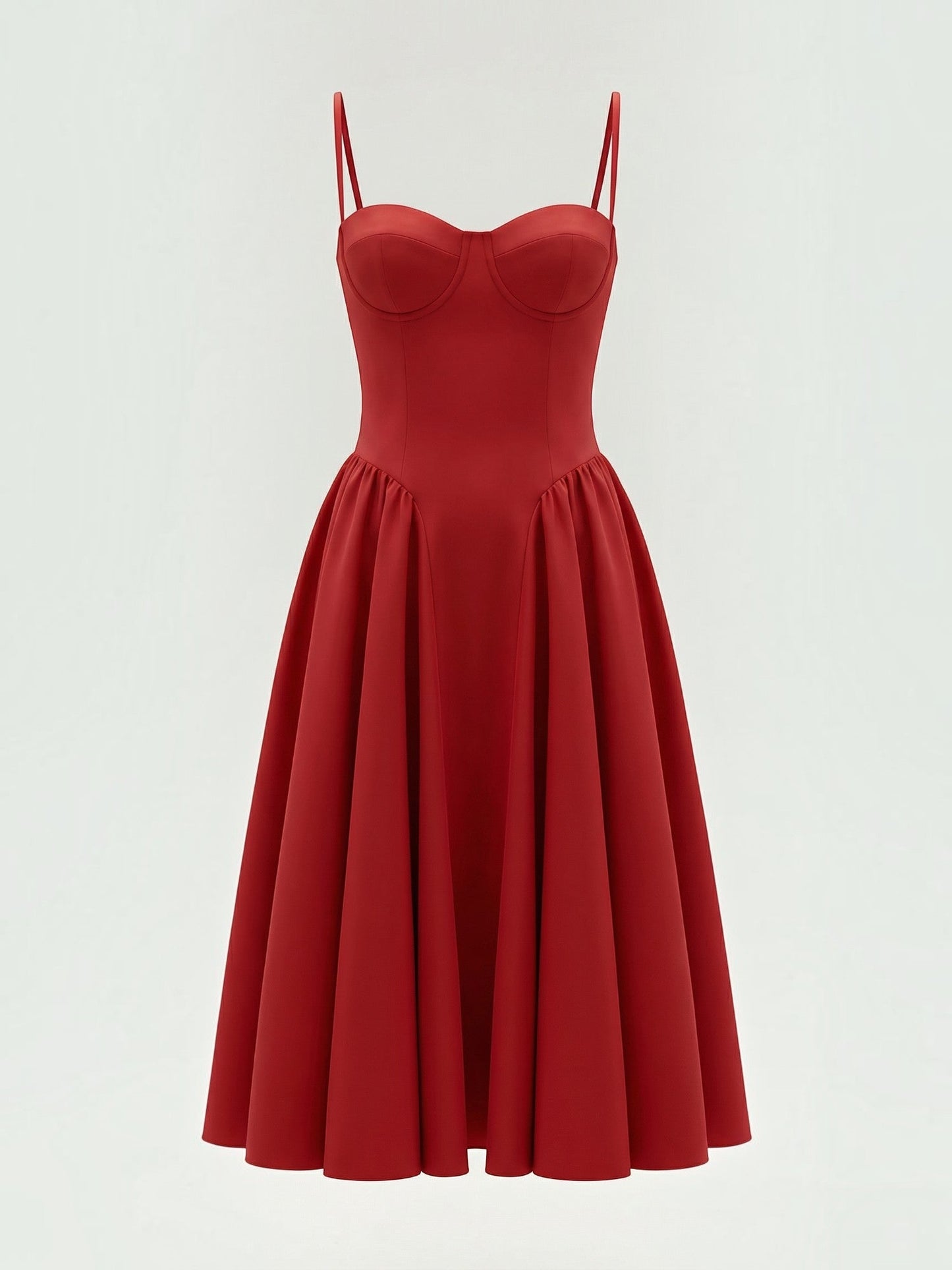 Women's Corset Midi Dress with Structured Bodice and Flowing Skirt
