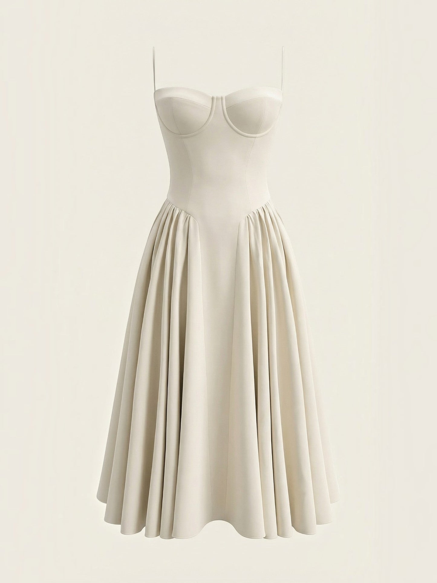 Women's Corset Midi Dress with Structured Bodice and Flowing Skirt