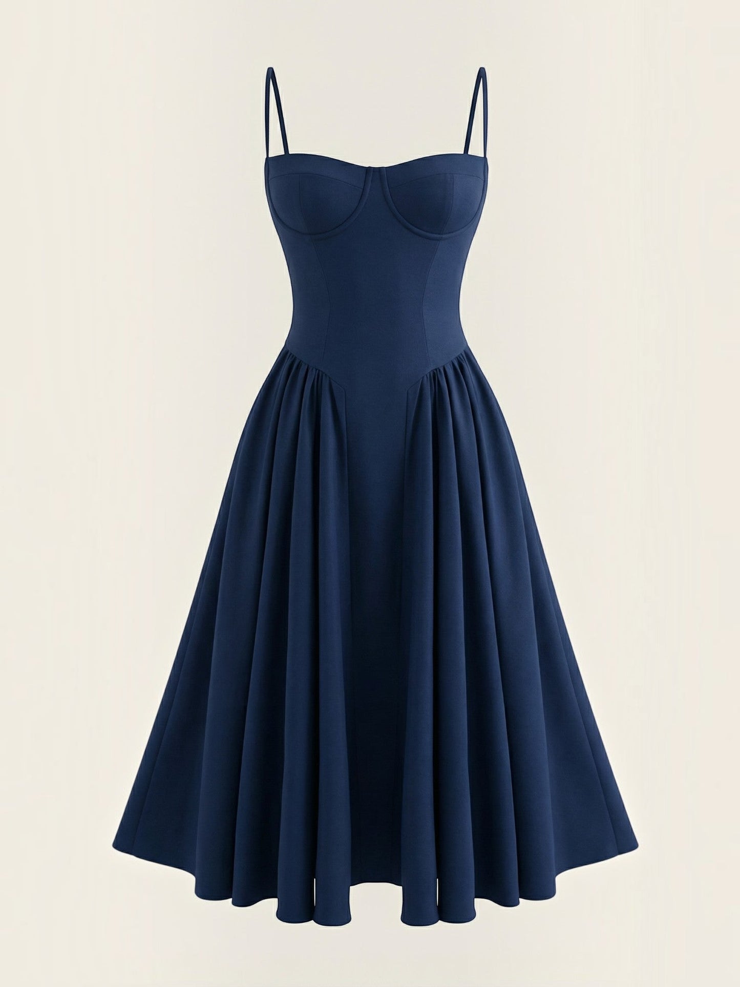 Women's Corset Midi Dress with Structured Bodice and Flowing Skirt