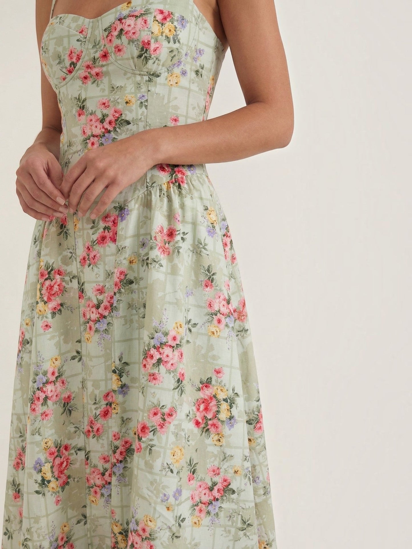 Women's Corset Midi Dress with Structured Bodice and Flowing Skirt