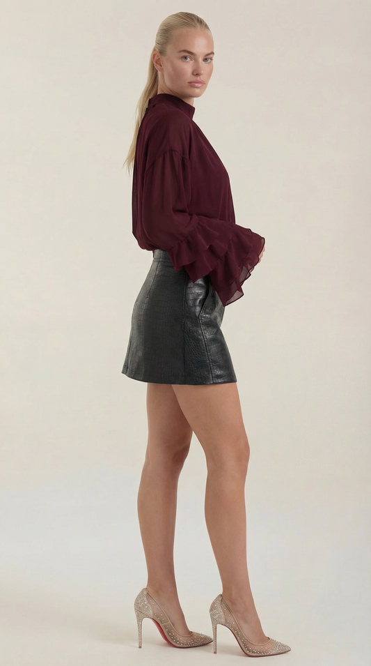 Nina | Women's Croc Embossed Mini Skirt, Summer - Black