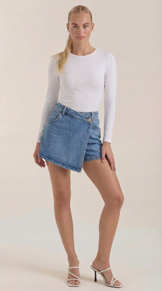Guusje | Women's Denim Wrap Mini Skirt, Summer - Light Blue