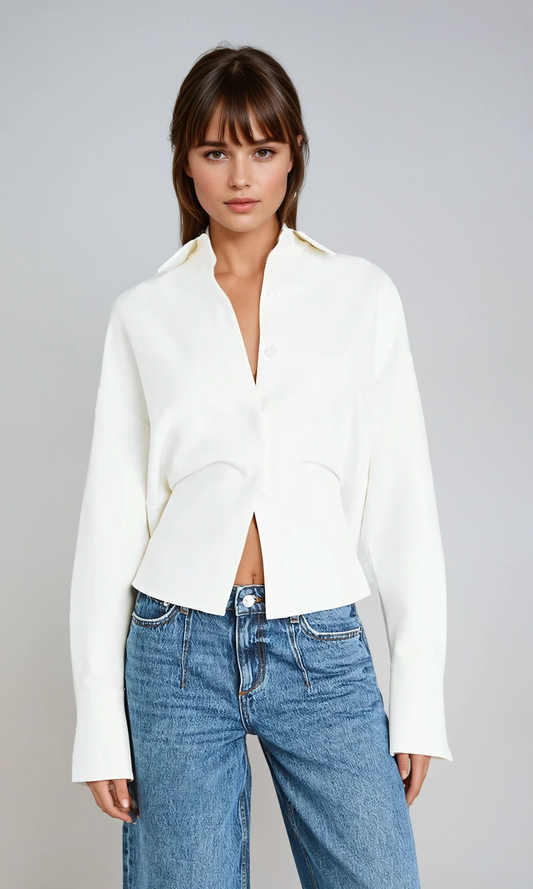 Sofie | Women's Draped Button Down Shirt, Summer - White