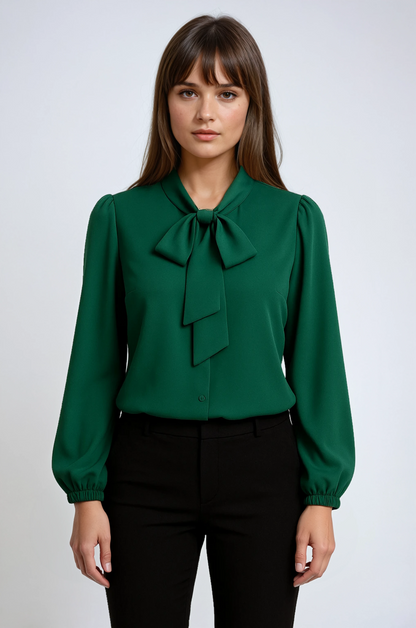 Women's Elegant Long Sleeve Blouse with Bow Detail