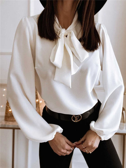 Women's Elegant Long Sleeve Blouse with Bow Detail