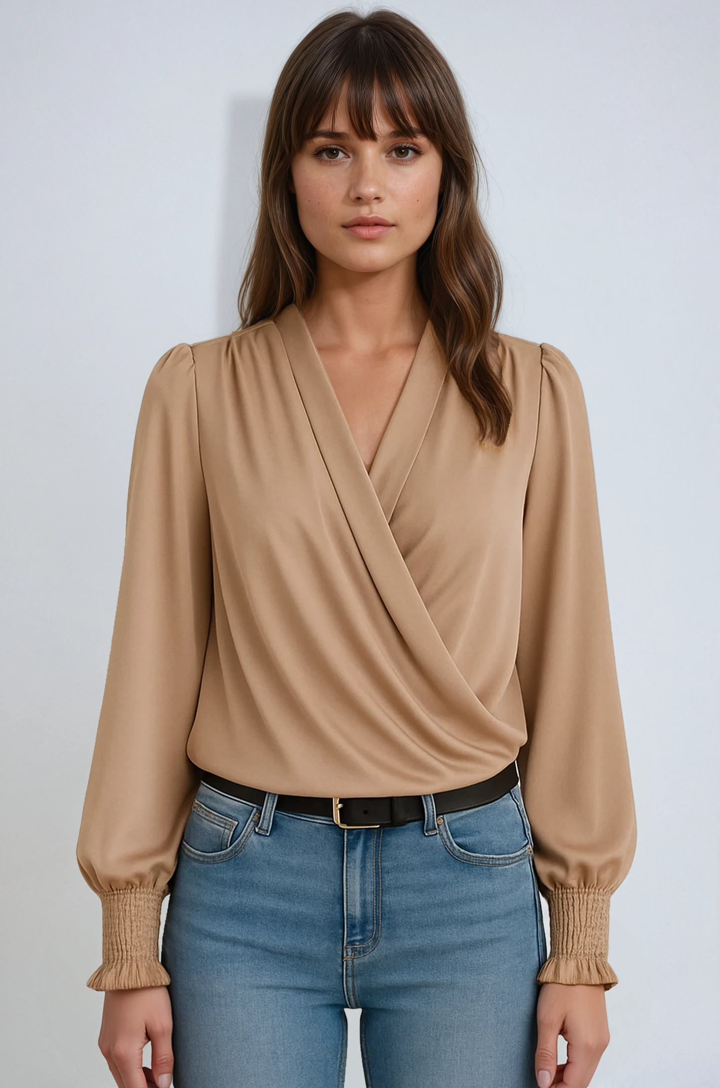 Women's Elegant Long-Sleeve Wrap Blouse
