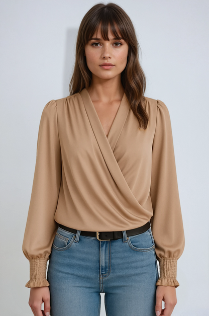 Women's Elegant Long-Sleeve Wrap Blouse