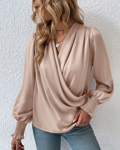 Women's Elegant Long-Sleeve Wrap Blouse