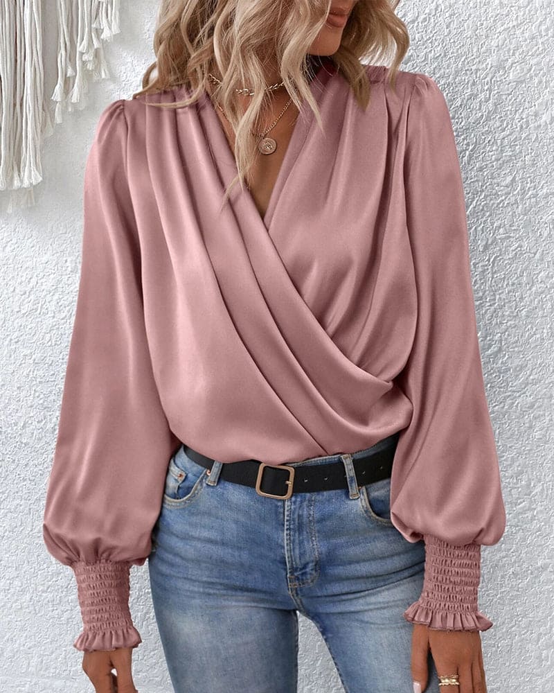 Women's Elegant Long-Sleeve Wrap Blouse