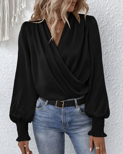 Women's Elegant Long-Sleeve Wrap Blouse