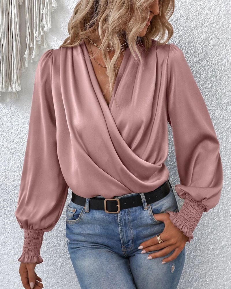 Women's Elegant Long-Sleeve Wrap Blouse