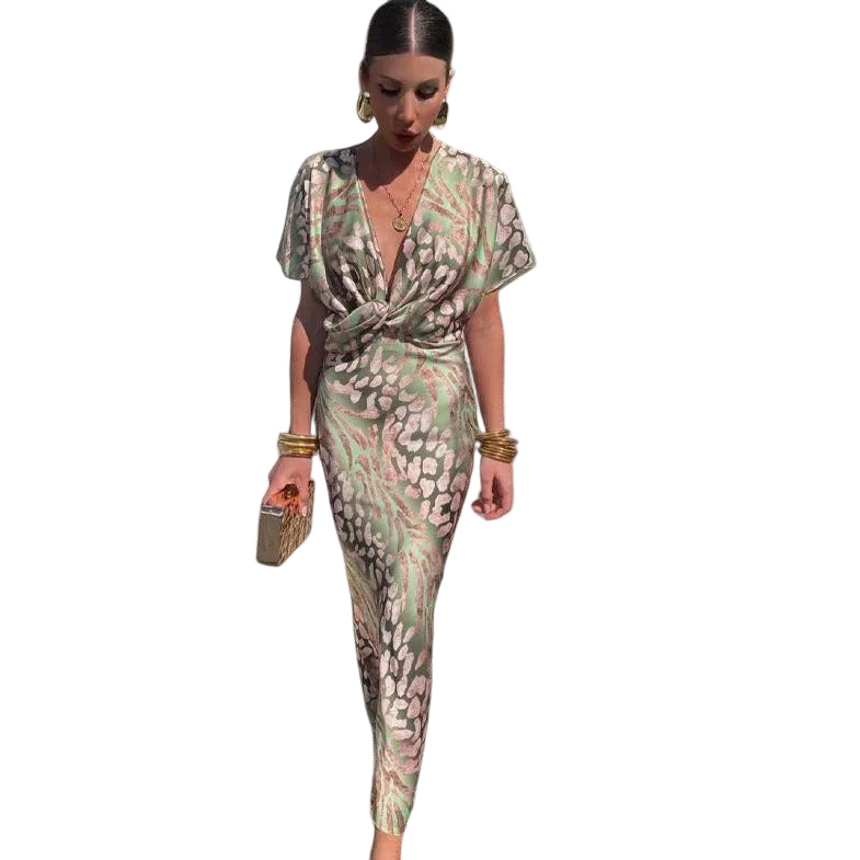 Women's Evening Wrap Maxi Dress with Twisted V-Neckline