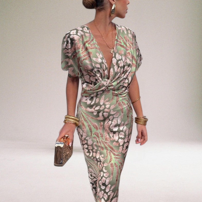Women's Evening Wrap Maxi Dress with Twisted V-Neckline