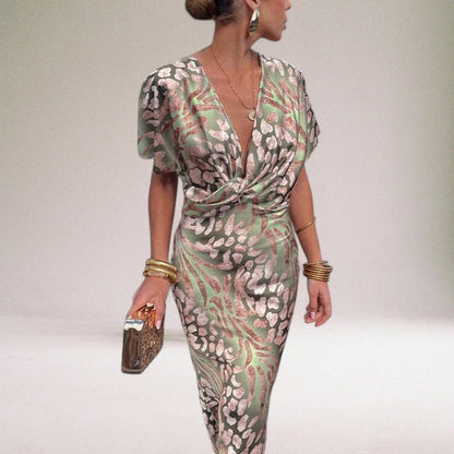 Women's Evening Wrap Maxi Dress with Twisted V-Neckline