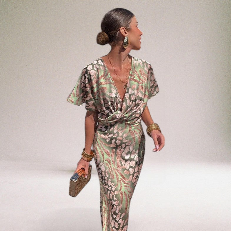 Women's Evening Wrap Maxi Dress with Twisted V-Neckline
