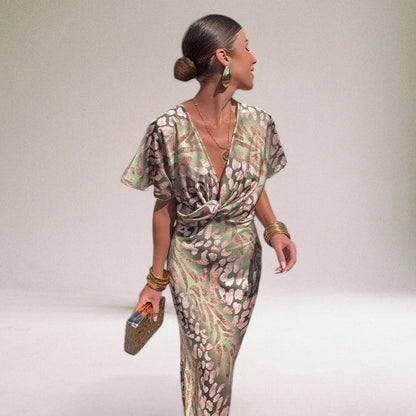 Women's Evening Wrap Maxi Dress with Twisted V-Neckline