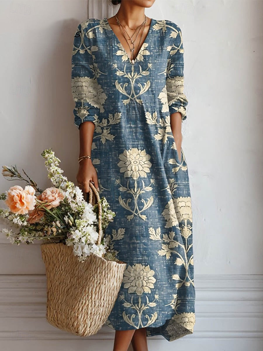 Women's Everyday Comfort Midi Dress with Soft Draping and Pockets