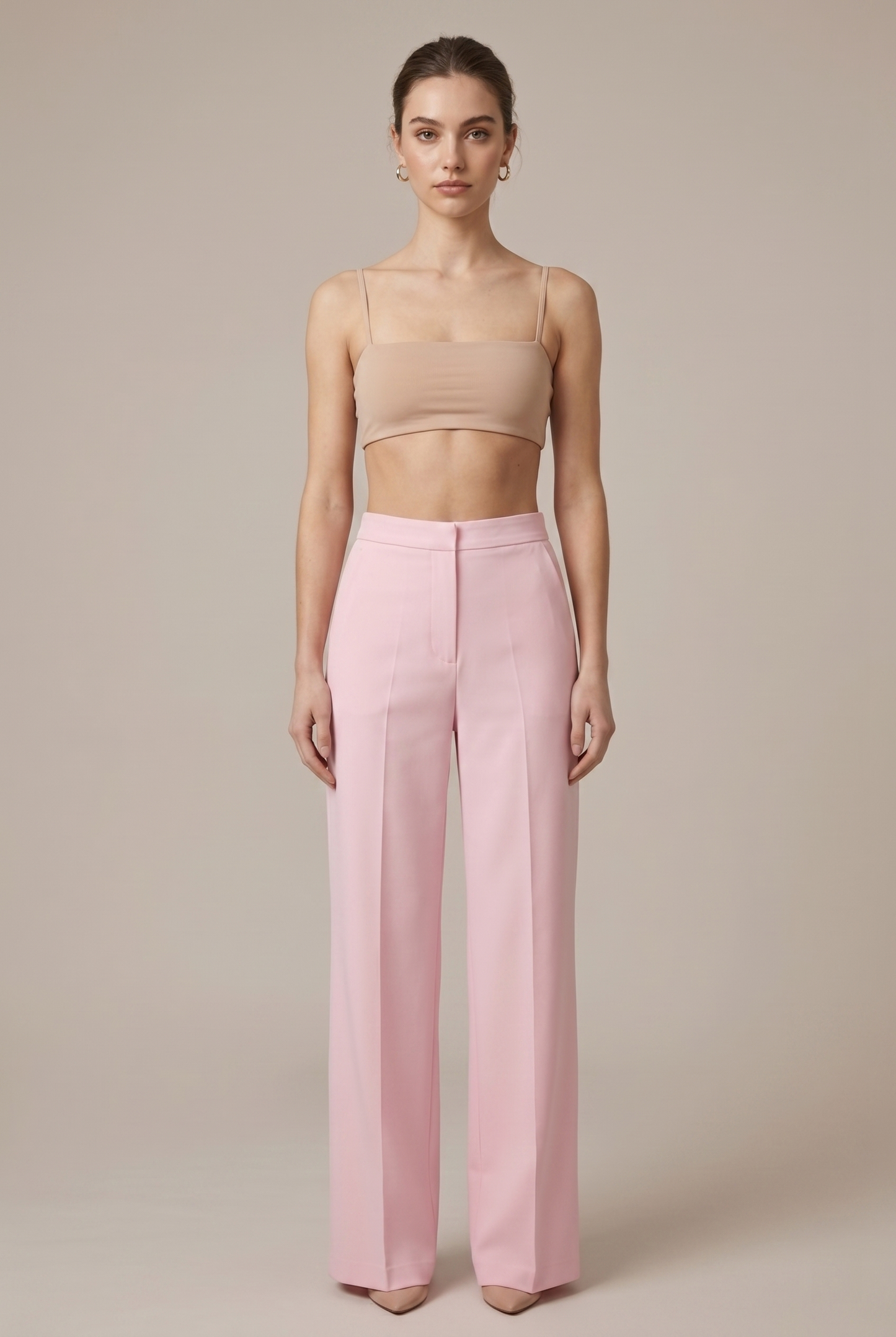 Women's Feather Cuff Blazer and Straight-Leg Trousers Set with Single Button