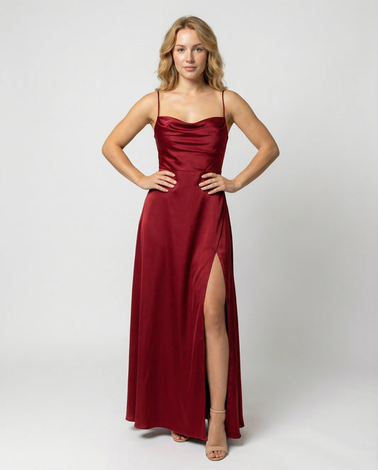 Women's Fitted Maxi Dress with Thin Straps and Side Leg Slit