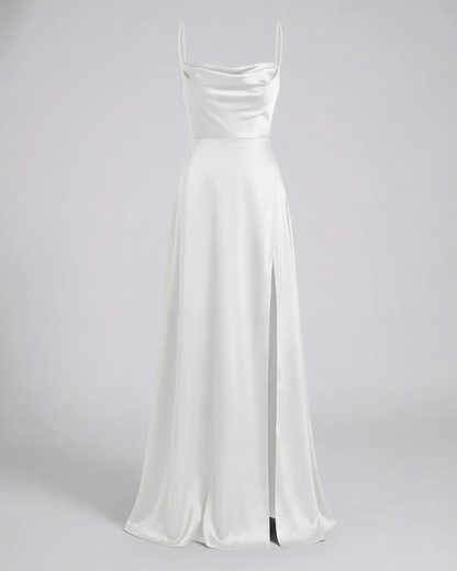 Women's Fitted Maxi Dress with Thin Straps and Side Leg Slit