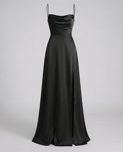 Women's Fitted Maxi Dress with Thin Straps and Side Leg Slit