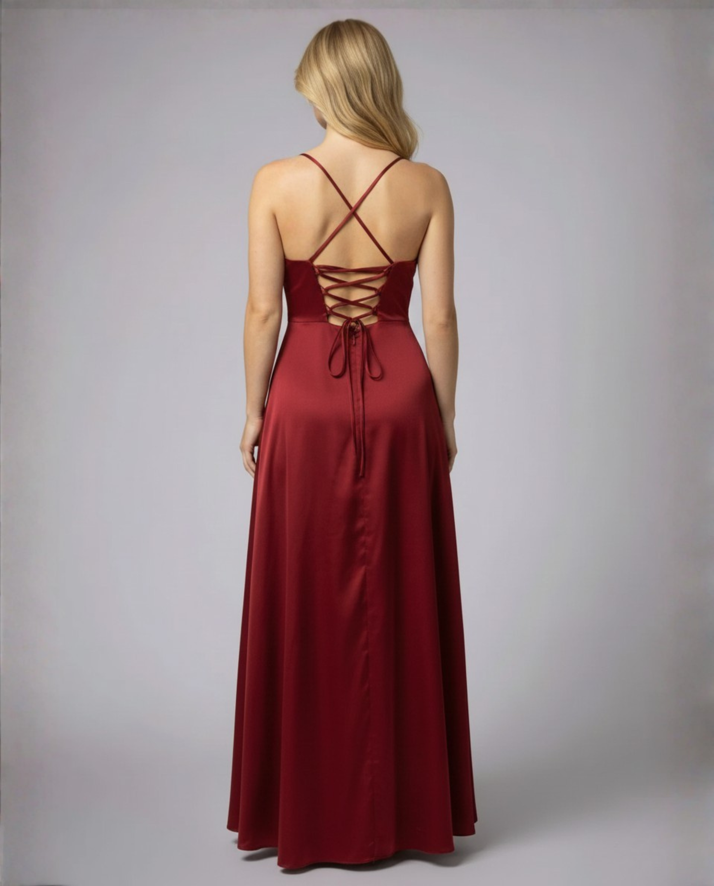 Women's Fitted Maxi Dress with Thin Straps and Side Leg Slit