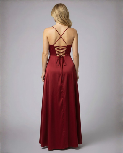 Women's Fitted Maxi Dress with Thin Straps and Side Leg Slit