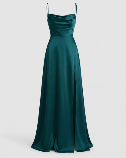 Women's Fitted Maxi Dress with Thin Straps and Side Leg Slit