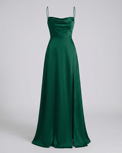 Women's Fitted Maxi Dress with Thin Straps and Side Leg Slit