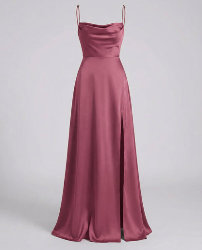 Women's Fitted Maxi Dress with Thin Straps and Side Leg Slit