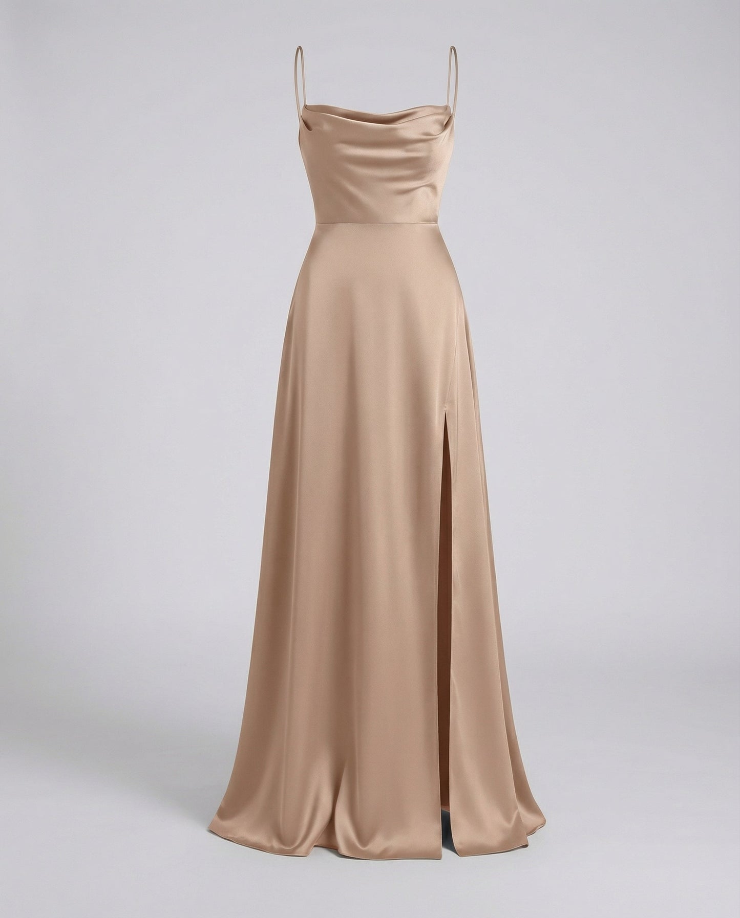 Women's Fitted Maxi Dress with Thin Straps and Side Leg Slit