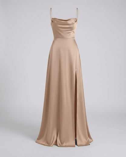 Women's Fitted Maxi Dress with Thin Straps and Side Leg Slit