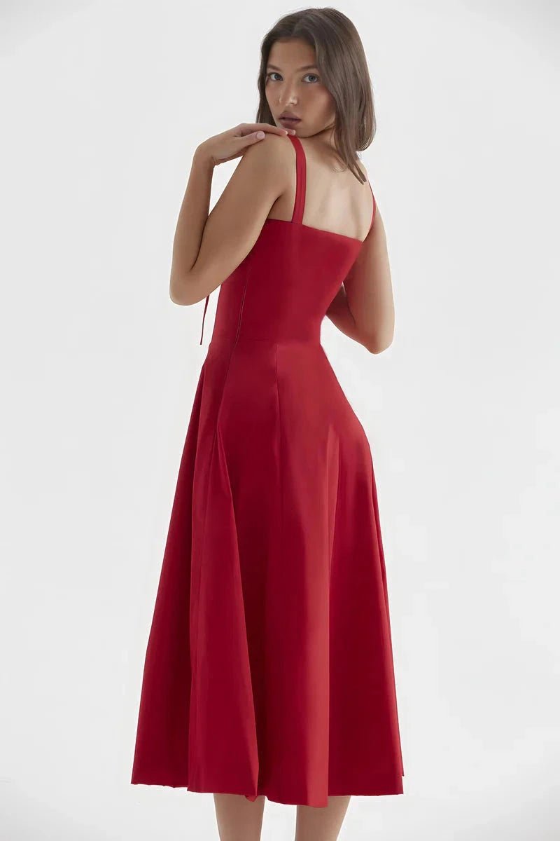 Women's Floral Print Corset Bodice Midi Dress with Lace-Up Back and Side Slit