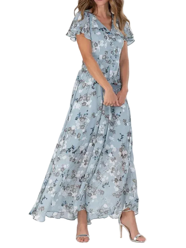 Women's Floral Maxi Dress with Sleeveless Cut and Flared Hem