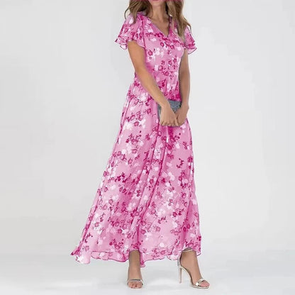 Women's Floral Maxi Dress with Sleeveless Cut and Flared Hem