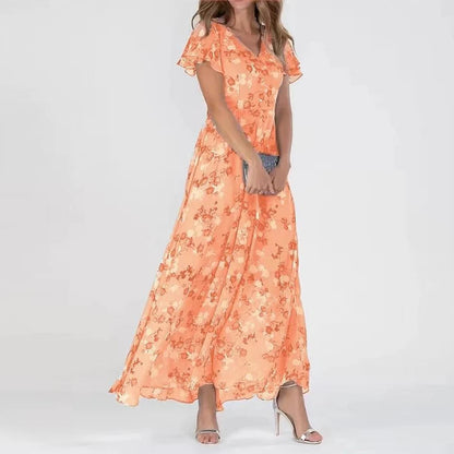 Women's Floral Maxi Dress with Sleeveless Cut and Flared Hem