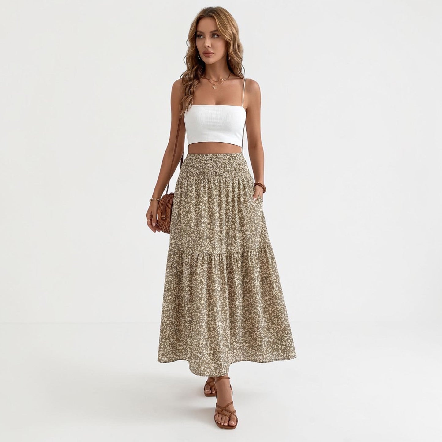 Women's Floral Midi Skirt with Flowing Silhouette