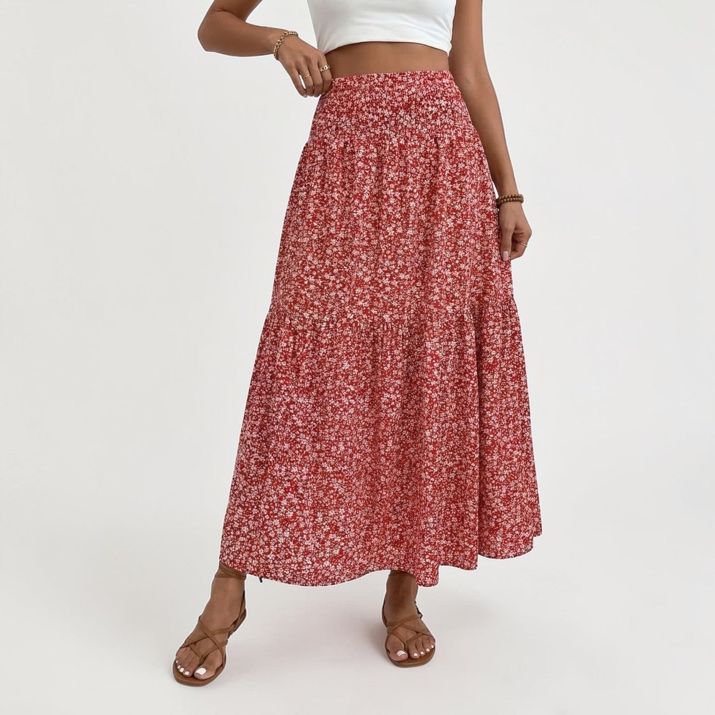 Women's Floral Midi Skirt with Flowing Silhouette