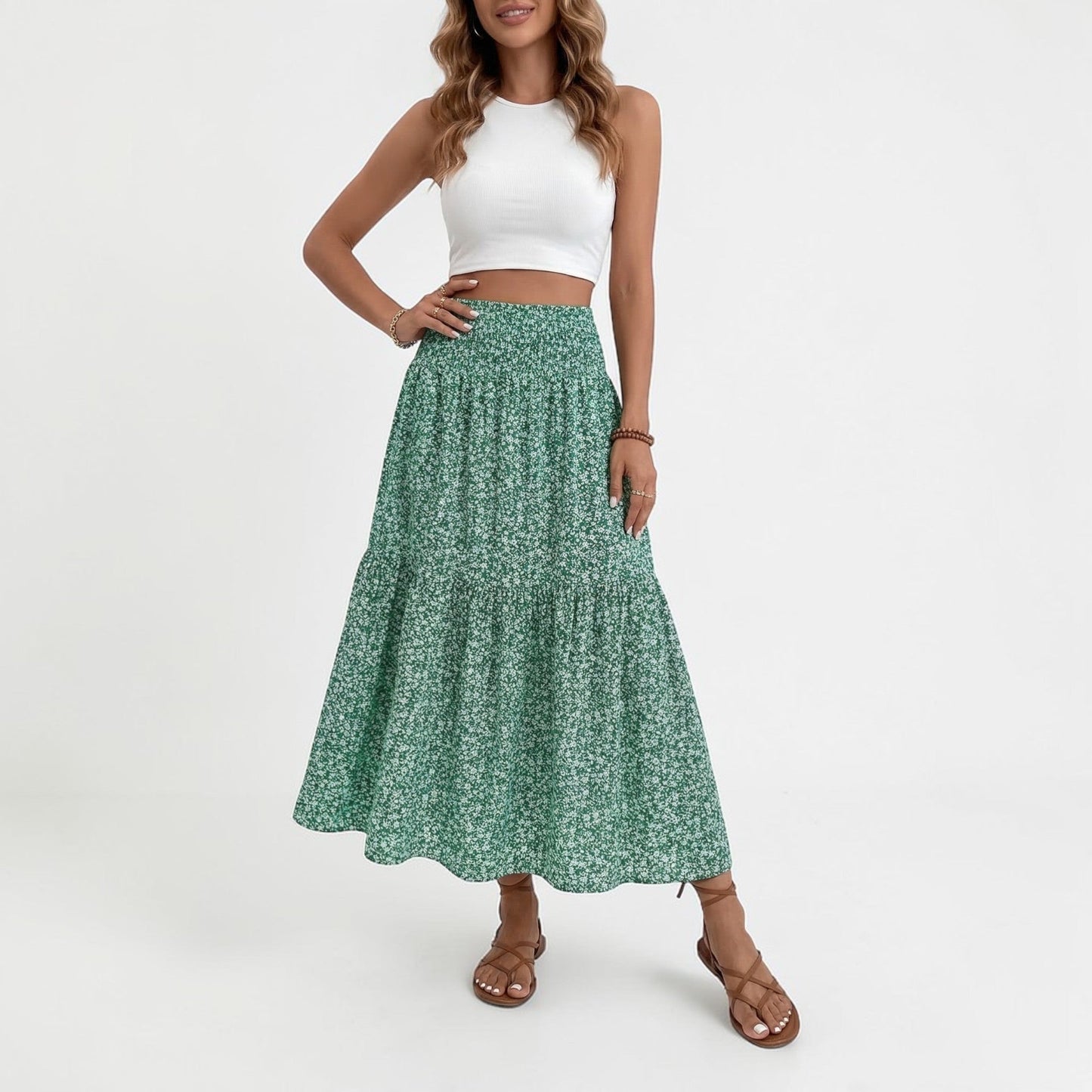 Women's Floral Midi Skirt with Flowing Silhouette