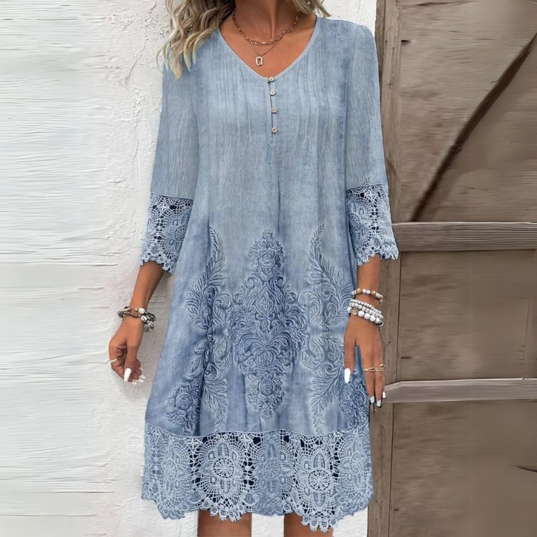 Women's Floral Print Midi Dress with Embroidered Detail and Relaxed Fit