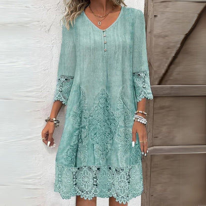 Women's Floral Print Midi Dress with Embroidered Detail and Relaxed Fit