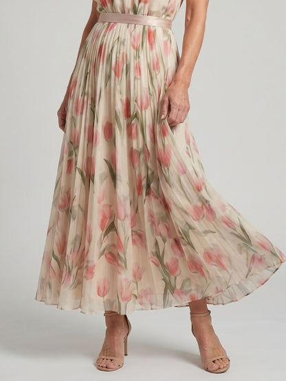 Women's Halter Neck Floral Midi Dress with Sleeveless Design and Lightweight Fabric