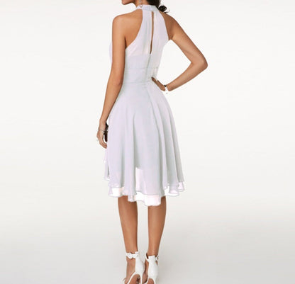 Women's Halter Neck Midi Dress with Ruffle Hem and Cinched Waist