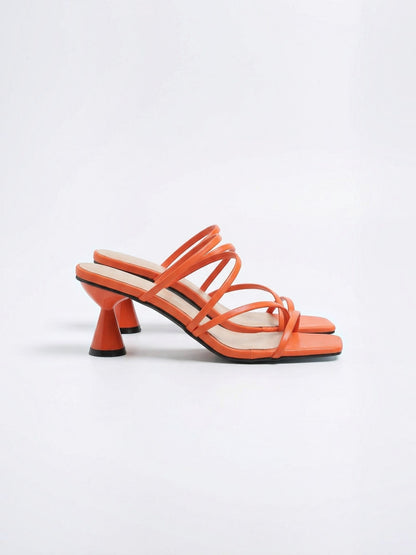 Women's Heel Sandals with Faux Leather Straps