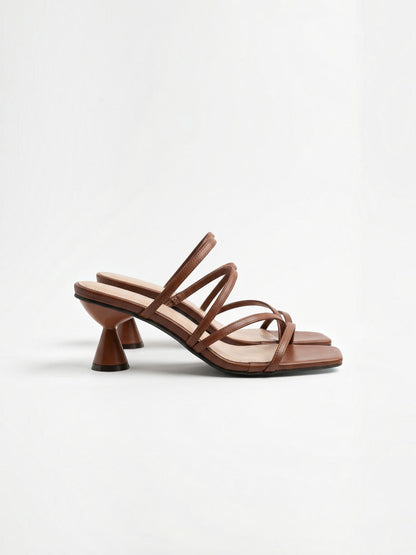 Women's Heel Sandals with Faux Leather Straps