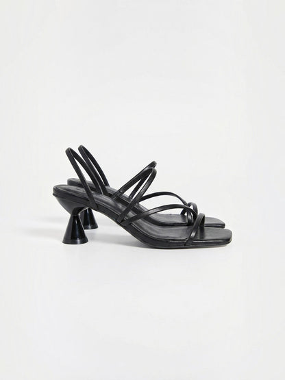 Women's Heel Sandals with Faux Leather Straps