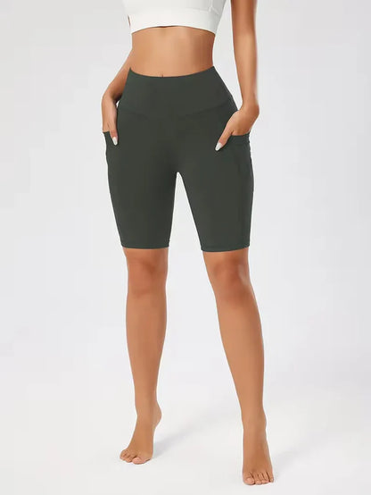 Women's High Waist Slim Fit Athletic Shorts with Side Pockets